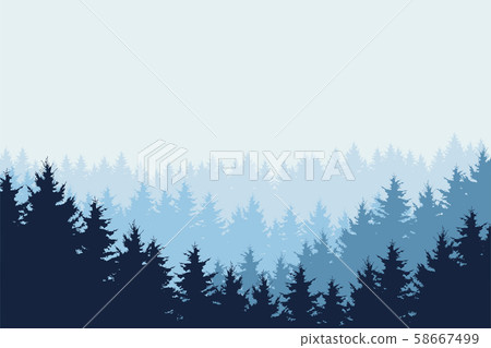 Blue vector illustration of forest in winter under 58667499