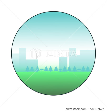 City landscape icon. Circle surrounded city view 58667674