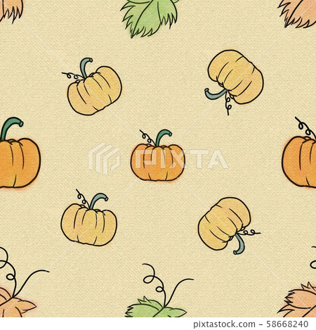 Hand drawn pumpkin seamless pattern on orange - Stock Illustration ...