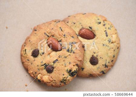 cookies chocolate chip and nut on the table cookies chocolate chip and nut on the table 58669644