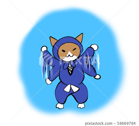 貓拍打手臂，做準備運動（藍色/圓形背景） 58669784