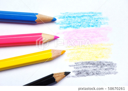 cmyk concept - wooden crayon texture with cyan 58670261
