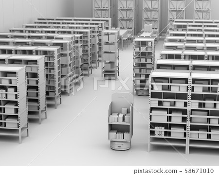 承載產品貨架的AMR自主協作機器人的粘土渲染圖像 承載產品貨架的AMR自主協作機器人的粘土渲染圖像 58671010