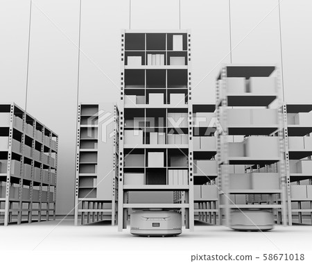 承載產品貨架的AMR自主協作機器人的粘土渲染圖像 58671018