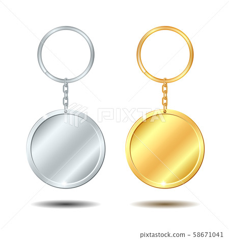 Template Metal Keychains Set Golden and Silver Circle 58671041