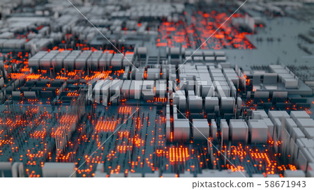 Abstract futuristic design. Tech wall with red bright elements 58671943
