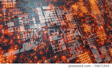 Abstract futuristic design. Tech wall with red bright elements 58671950