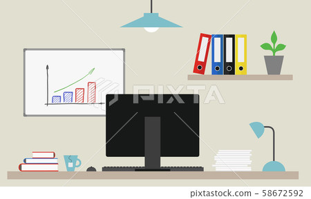 office with computer on desk and board with office with computer on desk and board with 58672592