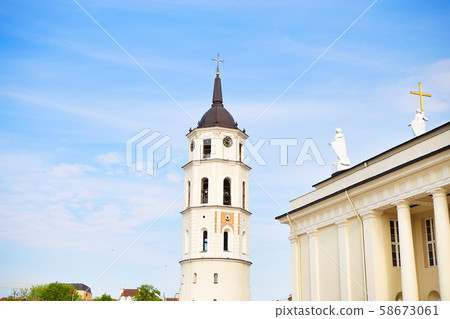 View of the bell tower and the cathedral of the 58673061