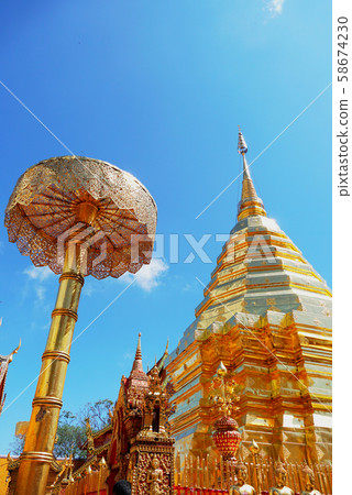 Thai pagoda at Wat Phrathat Doi Suthep , Chiangmai Thai pagoda at Wat Phrathat Doi Suthep , Chiangmai 58674230