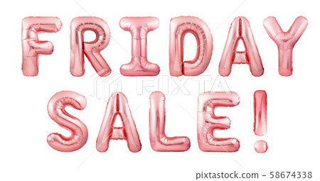Words Friday Sale made of rose gold inflatable balloons isolated on white background Words Friday Sale made of rose gold inflatable balloons isolated on white background 58674338