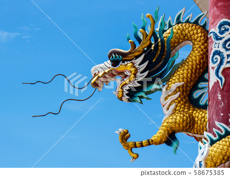 Sky blue beautiful  and gold dragon. 58675385