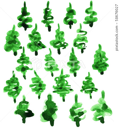 Hand Drawn Abstract Christmas Tree Watercolor Set Hand Drawn Abstract Christmas Tree Watercolor Set 58676027