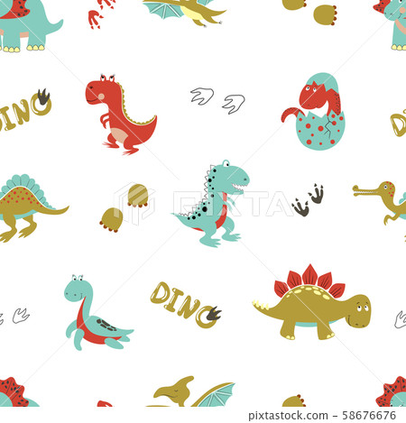 Seamless cartoon dinosaurs pattern. Seamless cartoon dinosaurs pattern. 58676676
