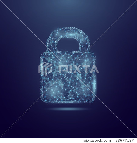 Concept cyber security illustration. Lock made of triangle particles and dots Concept cyber security illustration. Lock made of triangle particles and dots 58677187