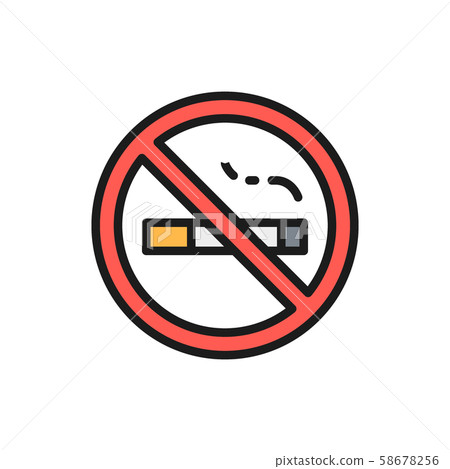 No smoking sign flat color line icon. 58678256