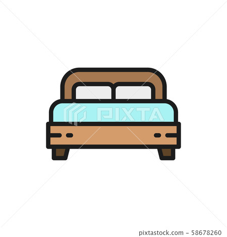 Vector double bed flat color line icon. - Stock Illustration [58678260 ...