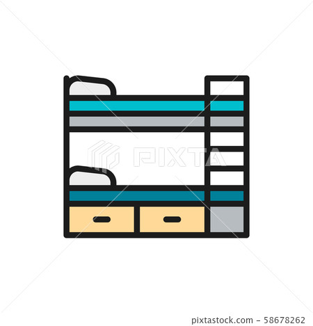 Vector bunk bed flat color line icon. - Stock Illustration [58678262 ...