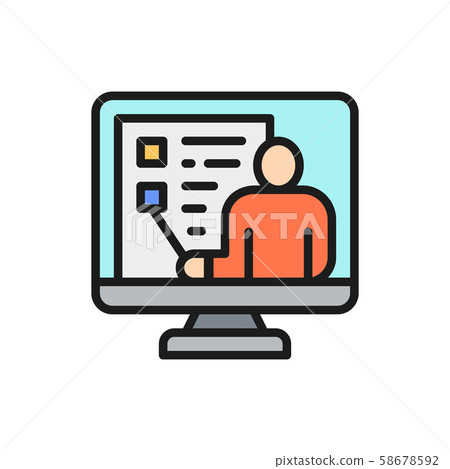 Video education, webinar, web conference, online support flat color line icon. Video education, webinar, web conference, online support flat color line icon. 58678592