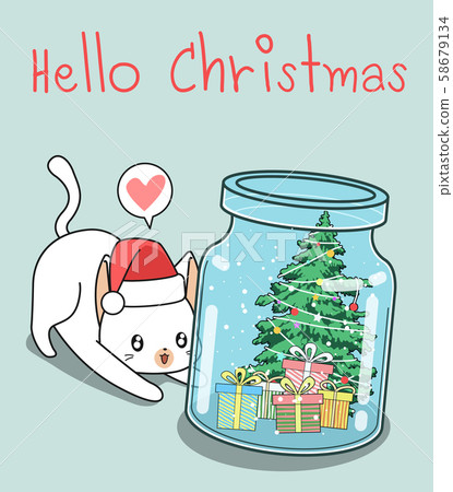 Adorable cat and Christmas day in the bottle. Adorable cat and Christmas day in the bottle. 58679134
