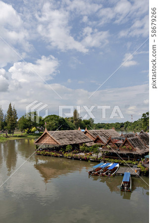 Thailand's Kwai River and the iron bridge over it Thailand's Kwai River and the iron bridge over it 58679266
