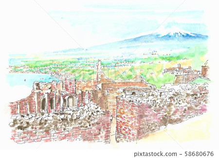 Etna from Taormina, Italy 58680676