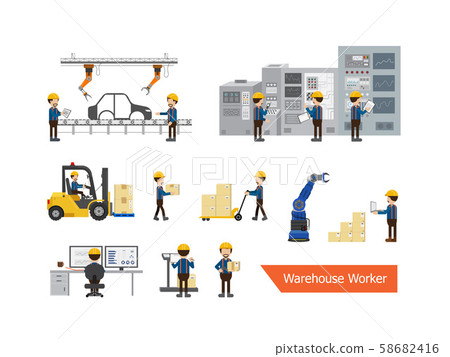 Set of warehouse worker Set of warehouse worker 58682416