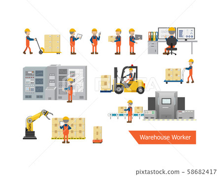 Set of warehouse worker Set of warehouse worker 58682417