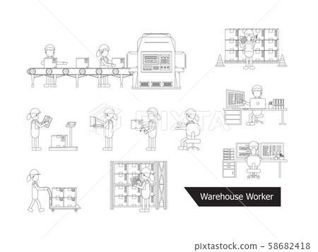 Set of female warehouse workers 58682418