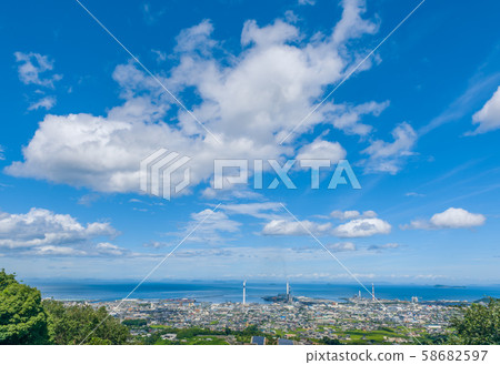 Blue landscape and cityscape Blue landscape and cityscape 58682597