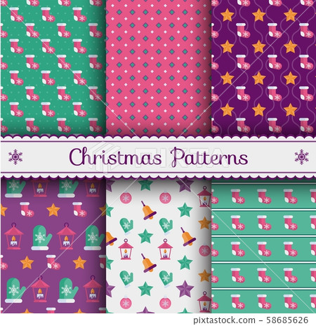 Christmas flat vector seamless pattern. Set of... - Stock Illustration ...
