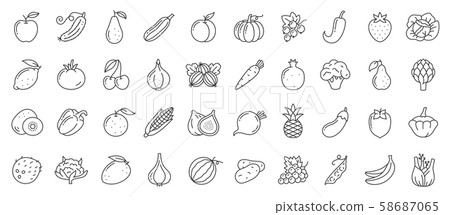 Fruit berry vegetable food line icon vector set - Stock Illustration ...
