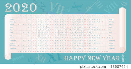 Wall calendar of 2020 year on beige parchment 58687434