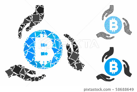 Bitcoin care hands Mosaic Icon of Rugged Pieces 58688649