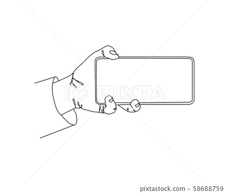 Continuous one line drawing In his hand phone smartphone 58688759