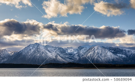 Mountain covered by snow and cloud in Grand Teton 58689094
