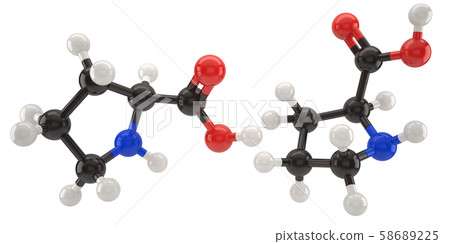 Proline  molecule structure 3d illustration with clipping path 58689225