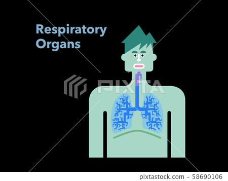 Simple illustration of respiratory organ with male face on black background Simple illustration of respiratory organ with male face on black background 58690106