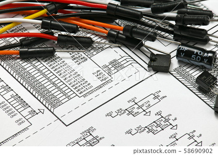 closeup of wires on circuit diagram - DIY kit for closeup of wires on circuit diagram - DIY kit for 58690902