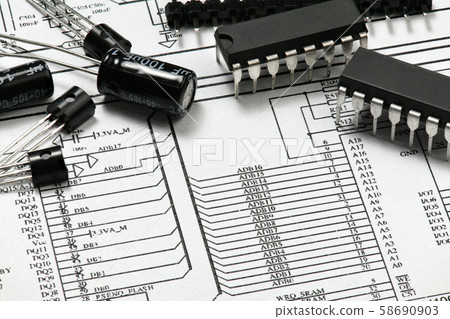 closeup of electronic components, unit, part, closeup of electronic components, unit, part, 58690903