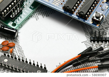 white blank space and closeup of electronic white blank space and closeup of electronic 58690907