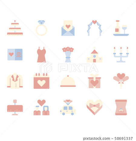 Love and wedding related icon set 58691337