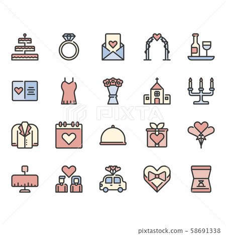 Love and wedding related icon set 58691338
