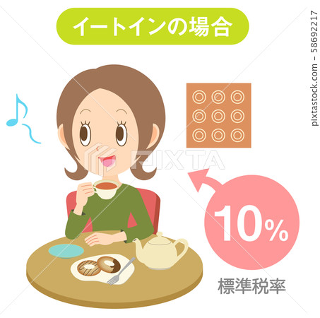 Eat-in consumption tax, eating out, standard tax rate, women drinking tea at the cafe 58692217