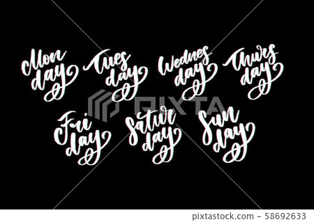Vector handwritten week days and symbols set. Ink 58692633
