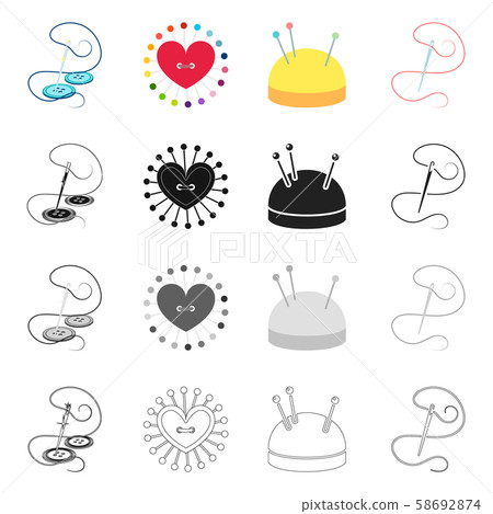 Vector illustration of pin and sewing sign. Set of pin and sketch stock vector illustration. Vector illustration of pin and sewing sign. Set of pin and sketch stock vector illustration. 58692874