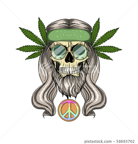Hippie skull with hair 58693702