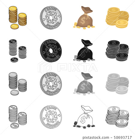 Vector design of coin and treasure symbol. Collection of coin and money vector icon for stock. Vector design of coin and treasure symbol. Collection of coin and money vector icon for stock. 58693717