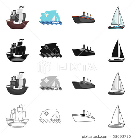 Vector illustration of yacht and ship icon. Collection of yacht and cruise stock vector illustration 58693750