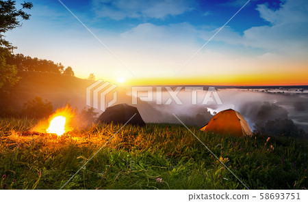 Tents and bonfire 58693751